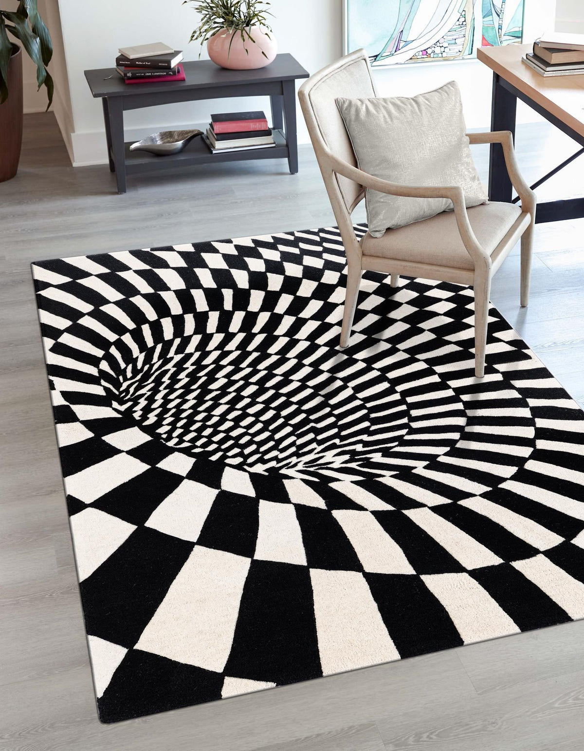 Cyclone Wool Collection Area Rug - Tornado Rectangle Black and White  lifestyle 4