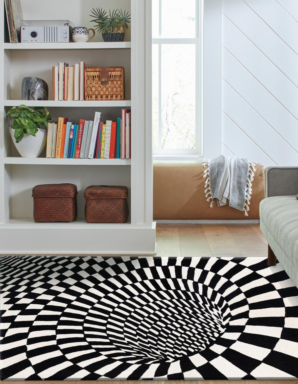 Cyclone Wool Collection Area Rug - Tornado Rectangle Black and White  lifestyle 5