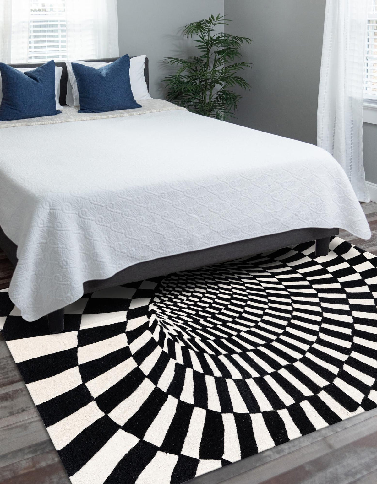 Cyclone Wool Collection Area Rug - Tornado Rectangle Black and White  lifestyle 8