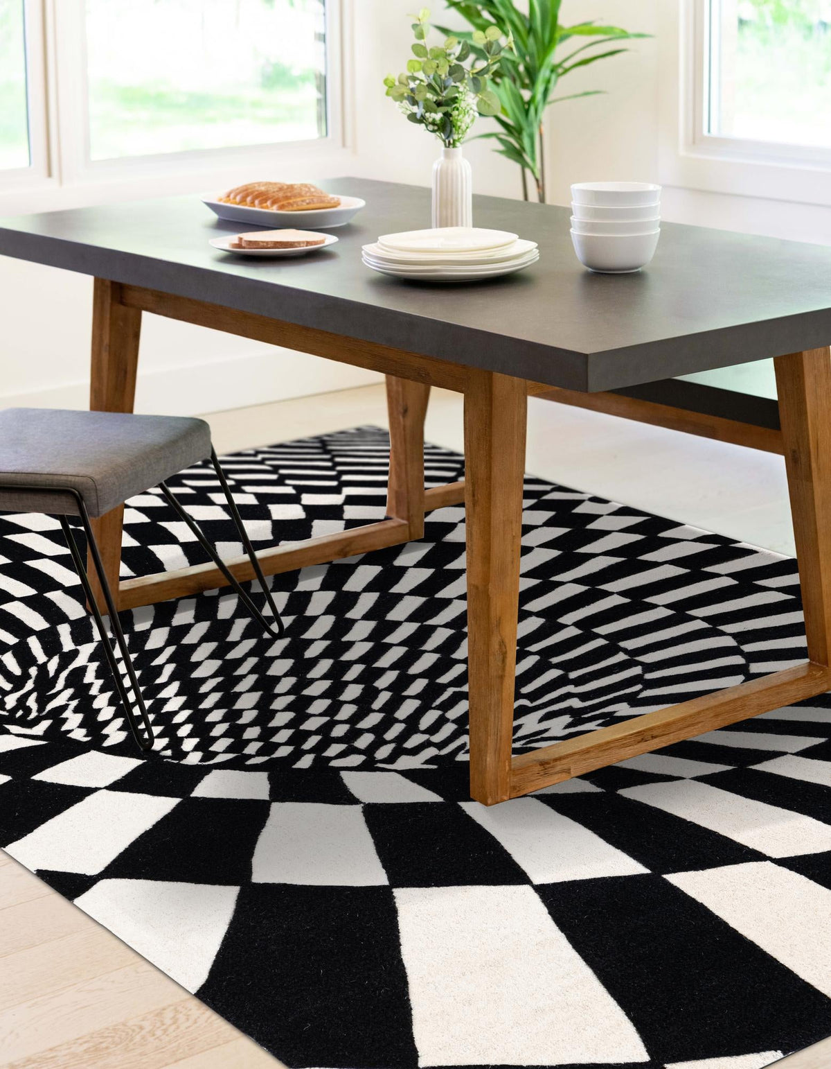 Cyclone Wool Collection Area Rug - Tornado Rectangle Black and White  lifestyle 11