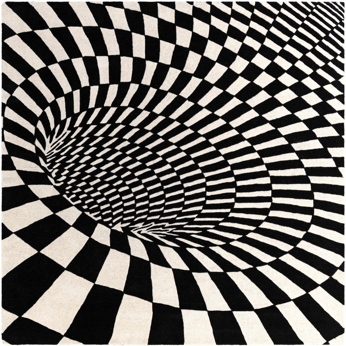 Cyclone Wool Collection Area Rug - Tornado Square Black and White  lifestyle 34