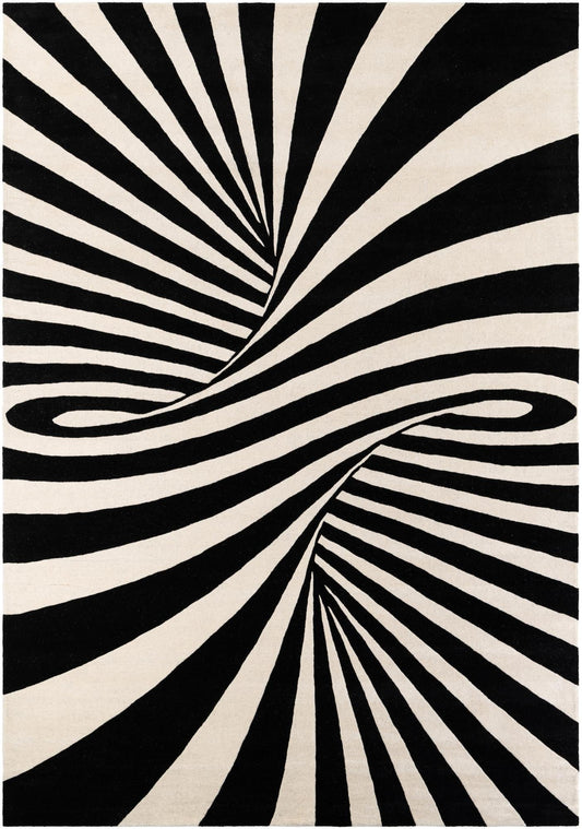 Cyclone Wool Collection Area Rug -  Maelstrom Rectangle Black and White  lifestyle 3