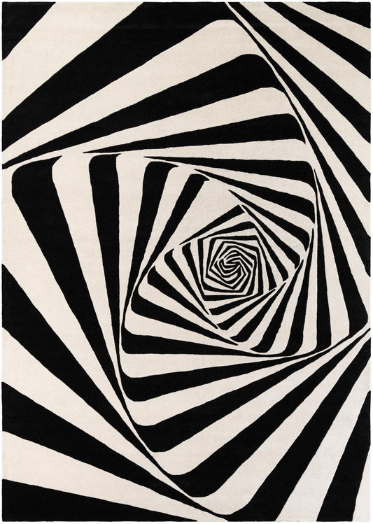 Cyclone Wool Collection Area Rug -  Twister Rectangle Black and White  lifestyle 2