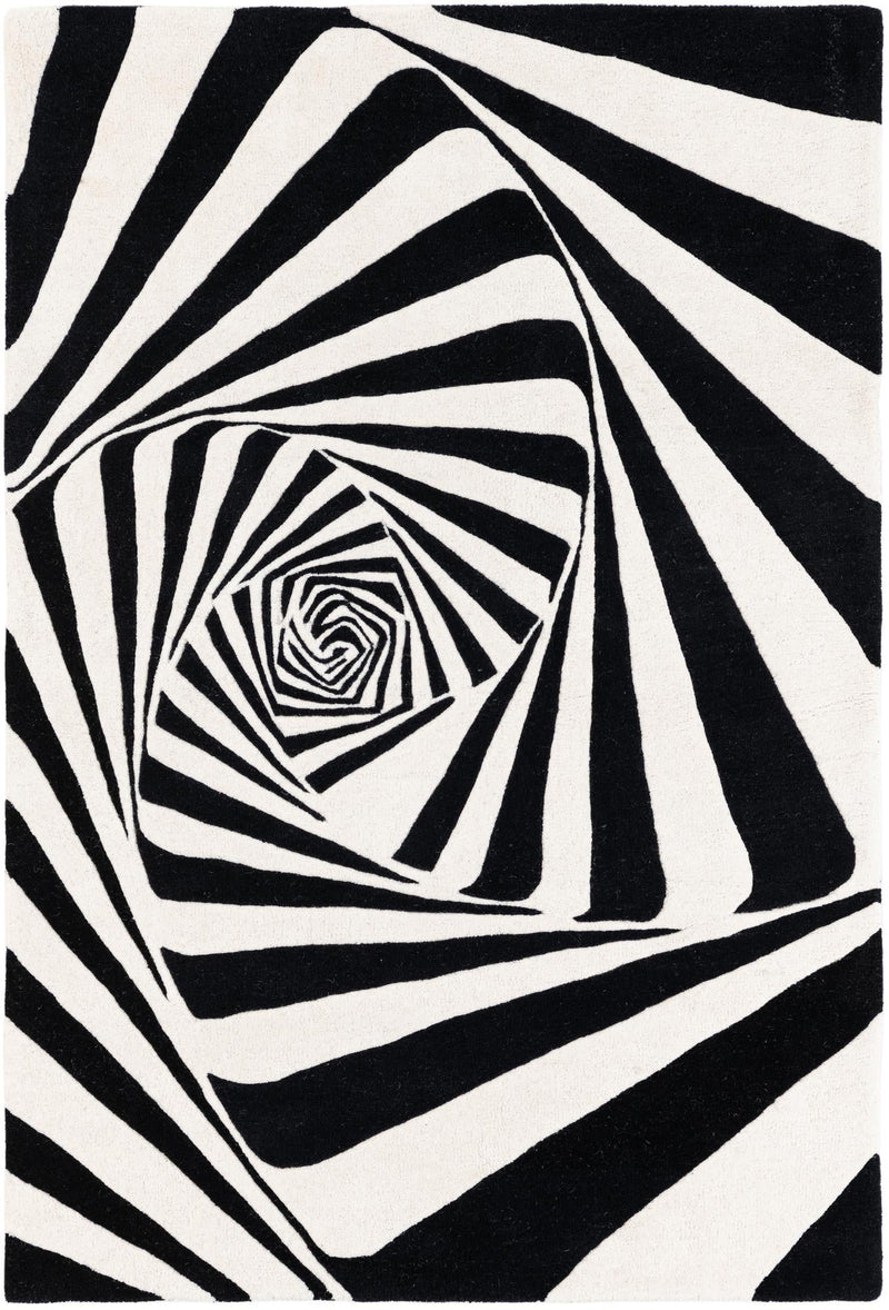 Cyclone Wool Collection Area Rug -  Twister Rectangle Black and White  lifestyle 3