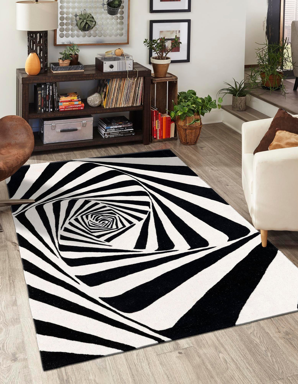 Cyclone Wool Collection Area Rug -  Twister Rectangle Black and White  lifestyle 2