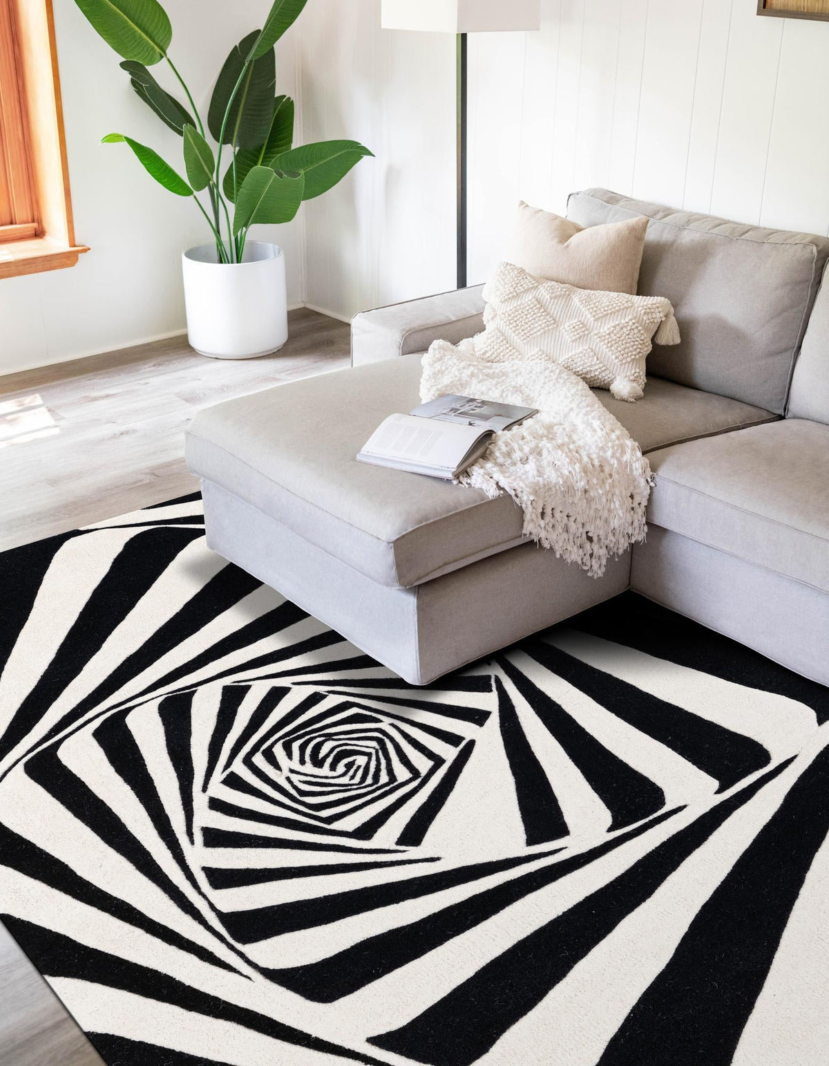 Cyclone Wool Collection Area Rug -  Twister Rectangle Black and White  lifestyle 3