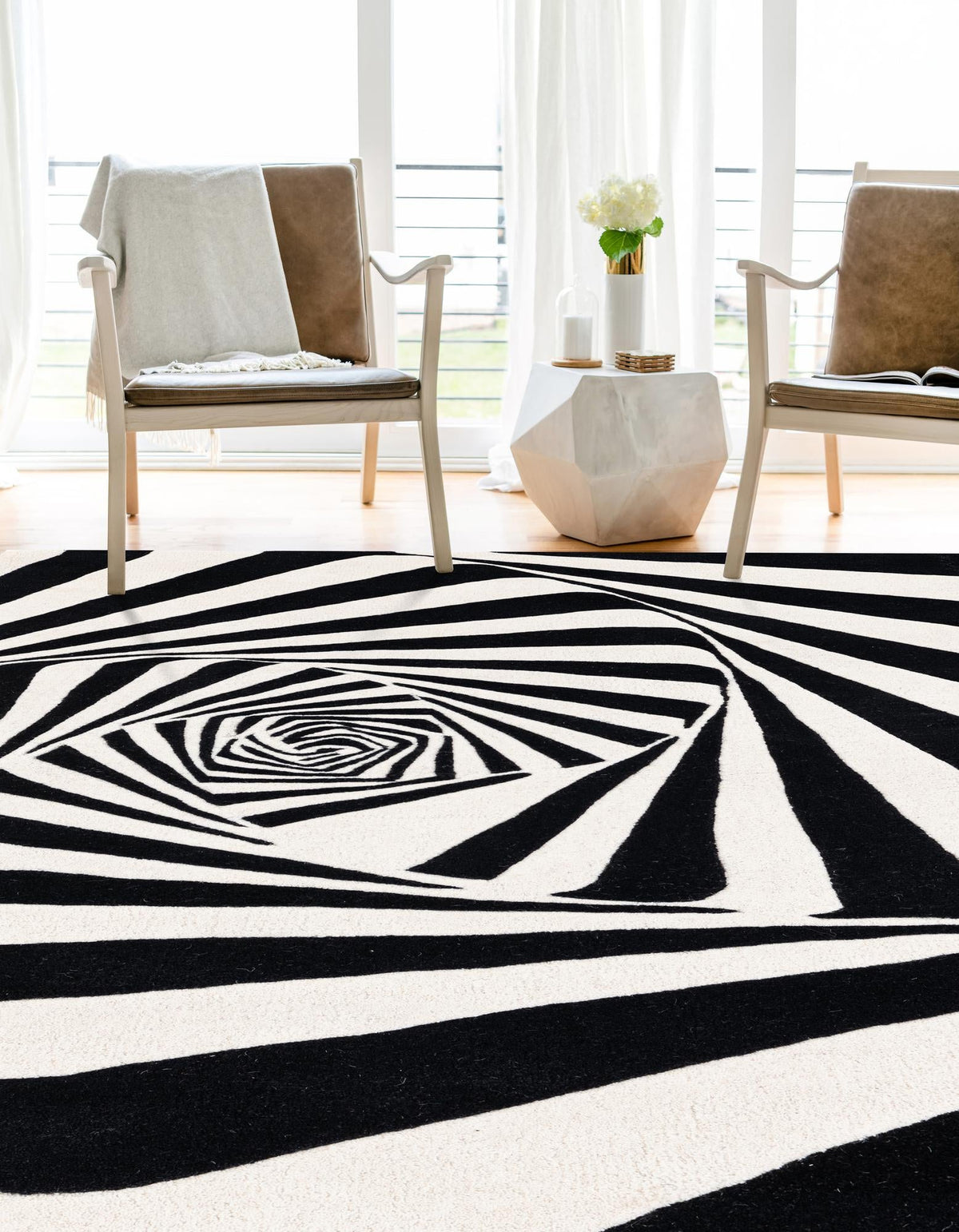 Cyclone Wool Collection Area Rug -  Twister Rectangle Black and White  lifestyle 4