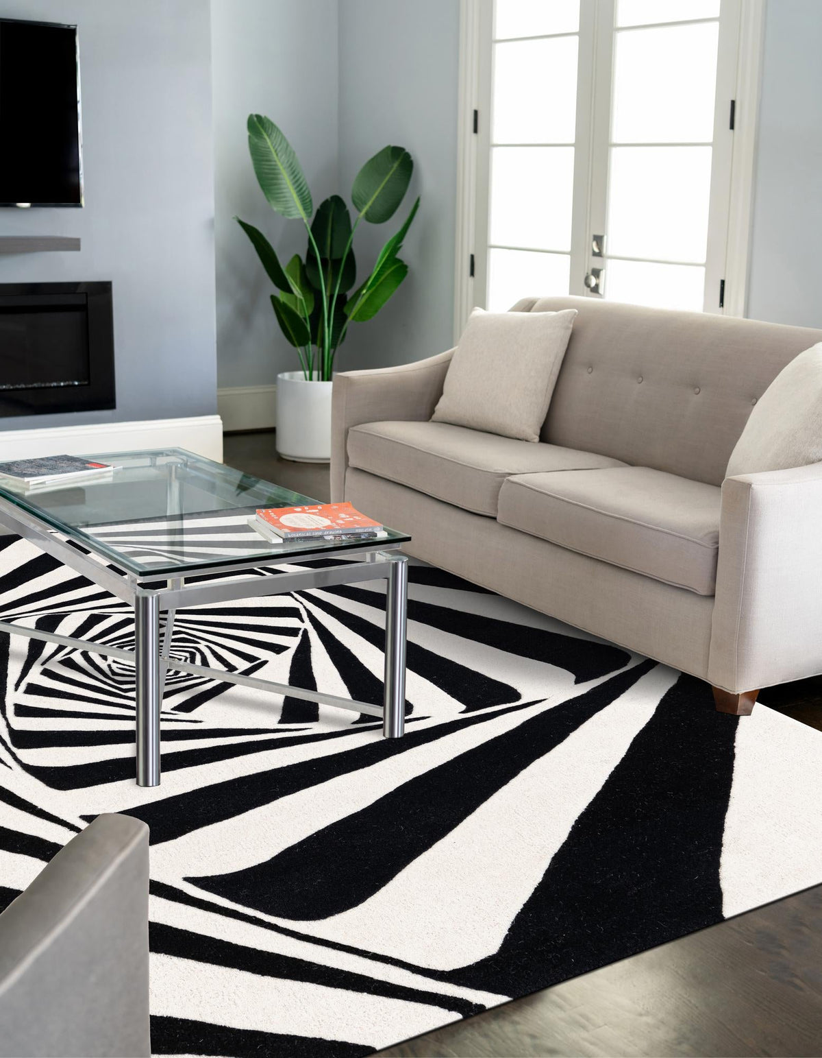 Cyclone Wool Collection Area Rug -  Twister Rectangle Black and White  lifestyle 5