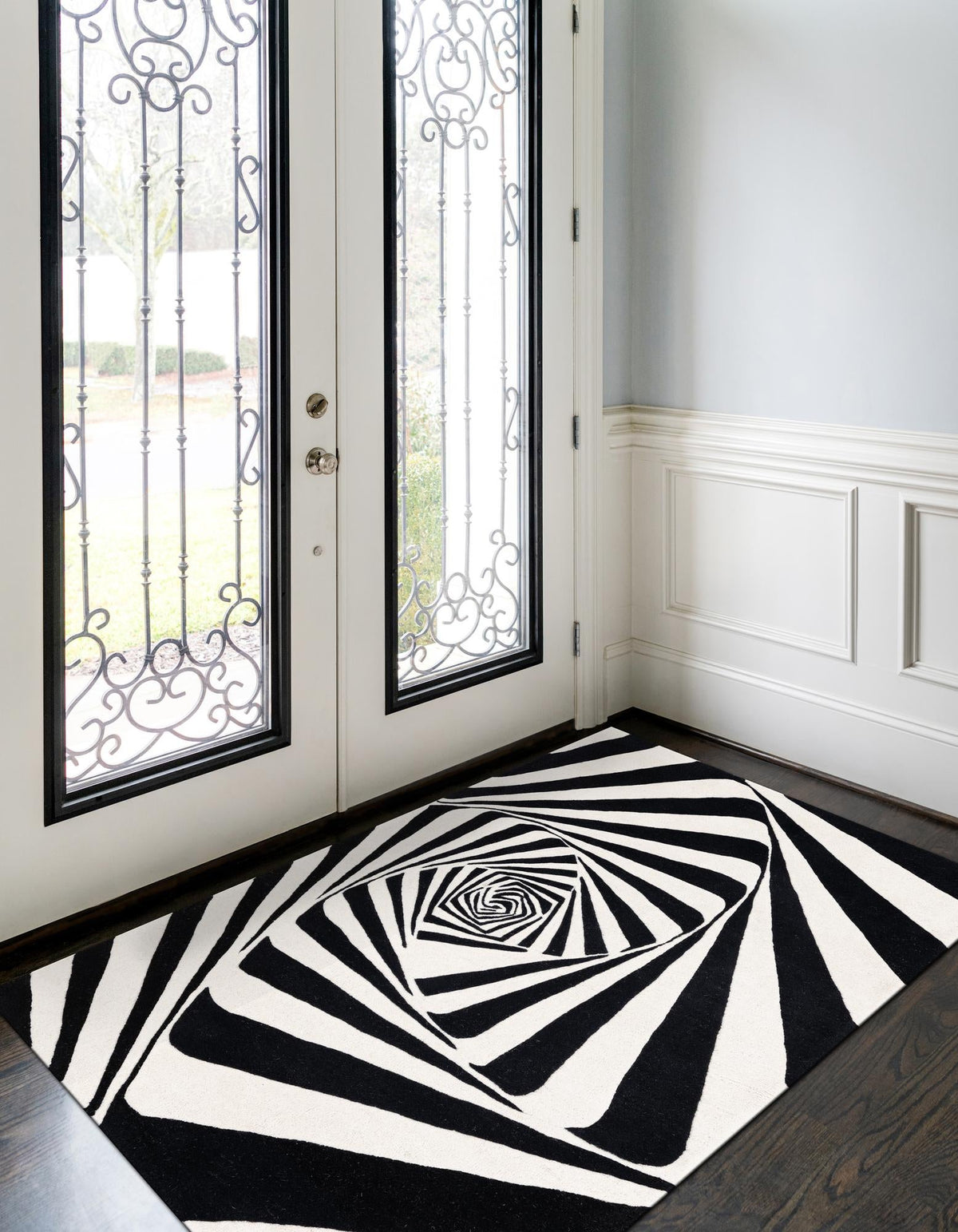 Cyclone Wool Collection Area Rug -  Twister Rectangle Black and White  lifestyle 6