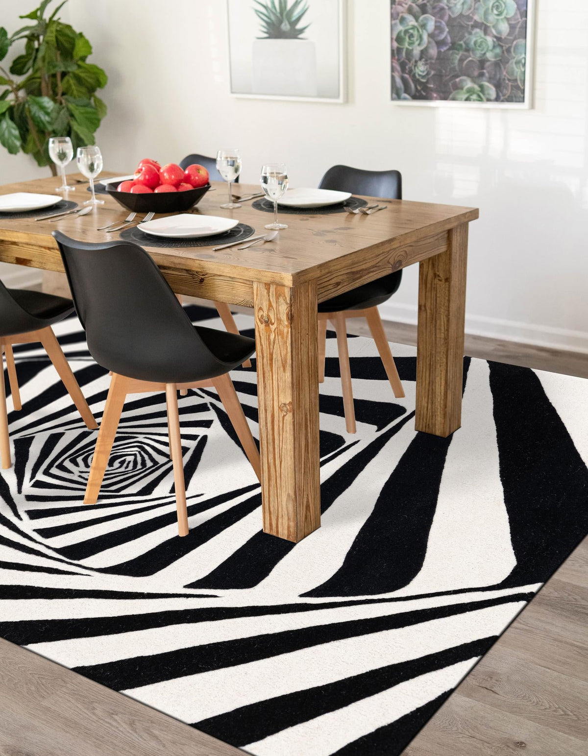 Cyclone Wool Collection Area Rug -  Twister Rectangle Black and White  lifestyle 8