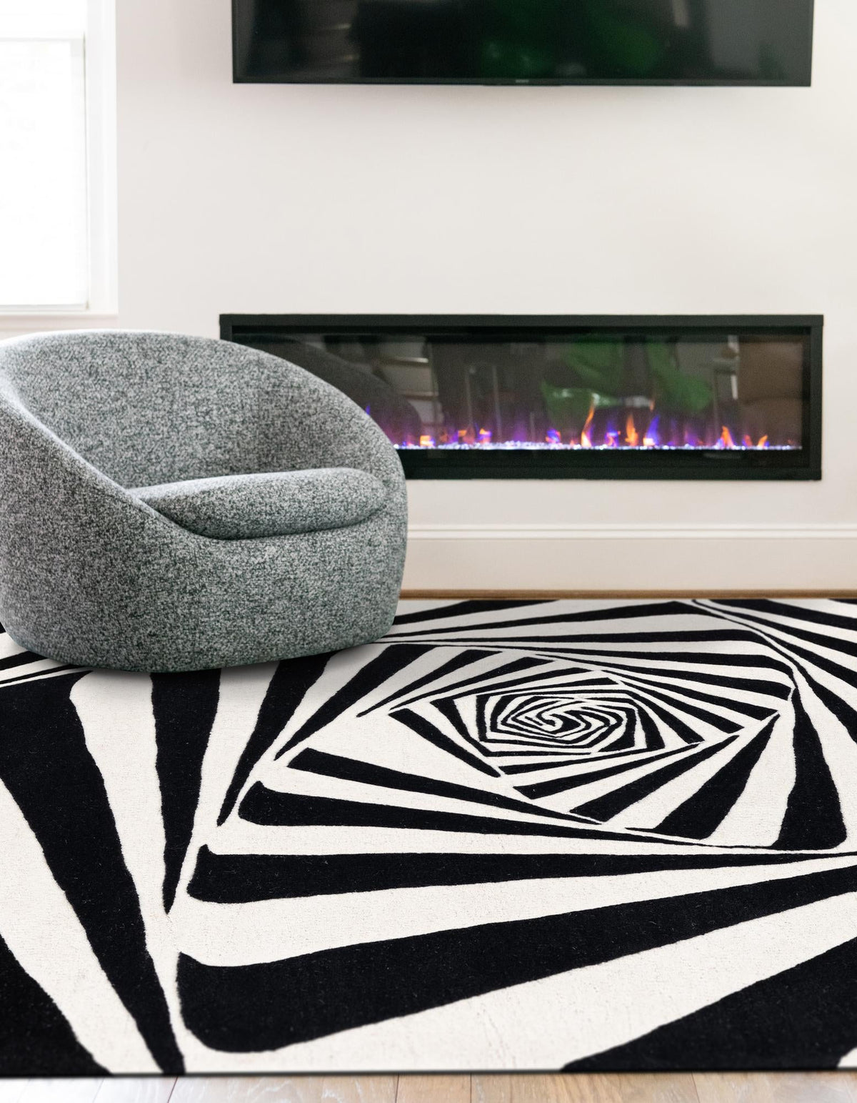 Cyclone Wool Collection Area Rug -  Twister Rectangle Black and White  lifestyle 10