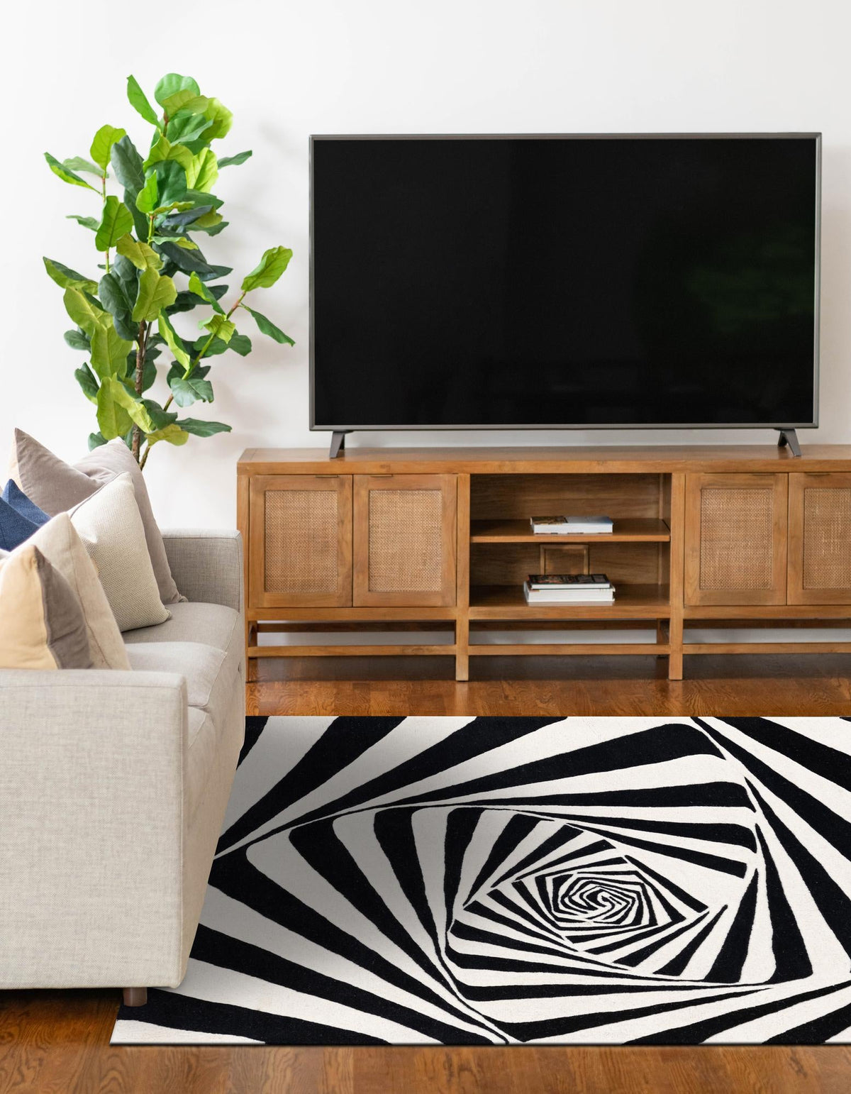 Cyclone Wool Collection Area Rug -  Twister Rectangle Black and White  lifestyle 11