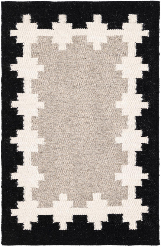 Caspian Wool Collection Area Rug - Baku Rectangle Gray and Black Main