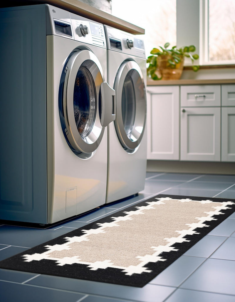 Caspian Wool Collection Area Rug - Baku Runner Gray and Black  lifestyle 19