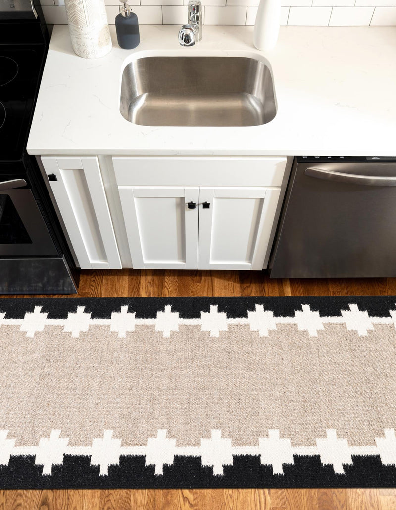 Caspian Wool Collection Area Rug - Baku Runner Gray and Black  lifestyle 21