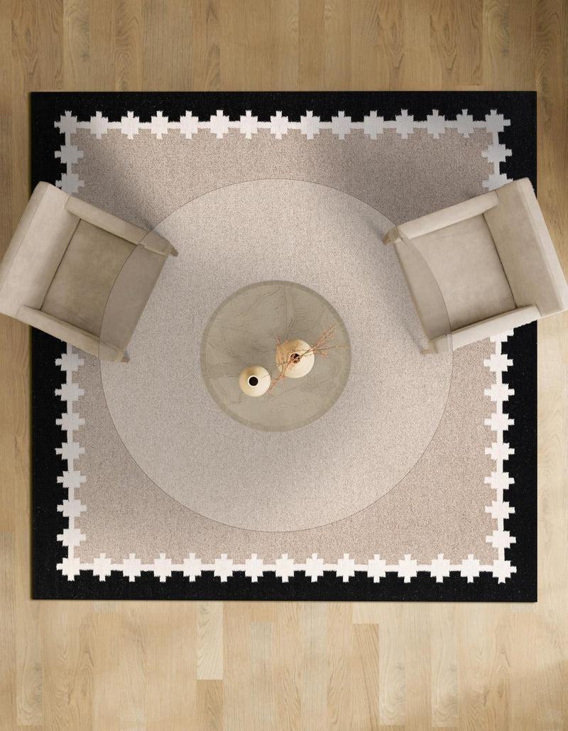 Caspian Wool Collection Area Rug - Baku Square Gray and Black  lifestyle 34
