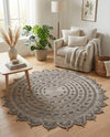 Woven Seaside Jute Collection Area Rug - Coastalhaven (Gray) Round Gray  lifestyle 33