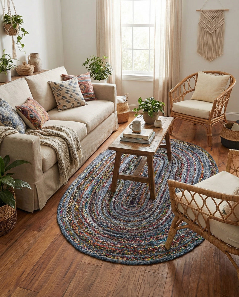 Woven Udaipur Collection Area Rug - Sahara Oval Blue and Multi  lifestyle 63