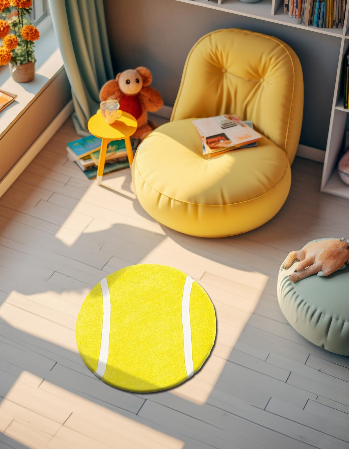 Whimsy Wonders Wool Collection Area Rug -  Tundra Round Yellow  lifestyle 6