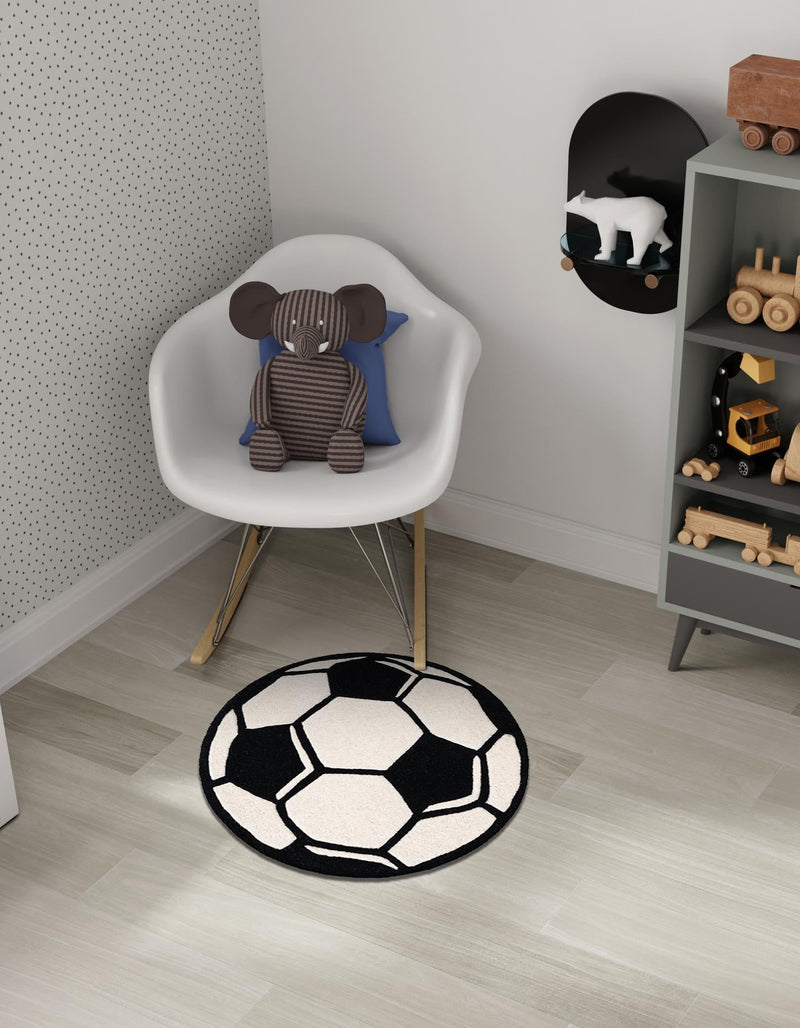 Whimsy Wonders Wool Collection Area Rug -  Volcano Round Black and White  lifestyle 6