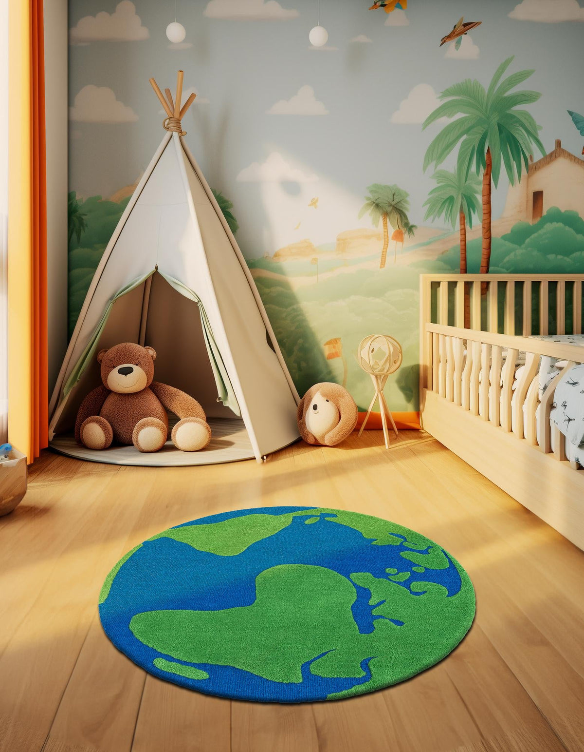 Whimsy Wonders Wool Collection Area Rug -  Island Round Blue and Green  lifestyle 2