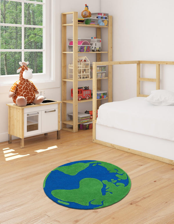 Whimsy Wonders Wool Collection Area Rug -  Island Round Blue and Green  lifestyle 5