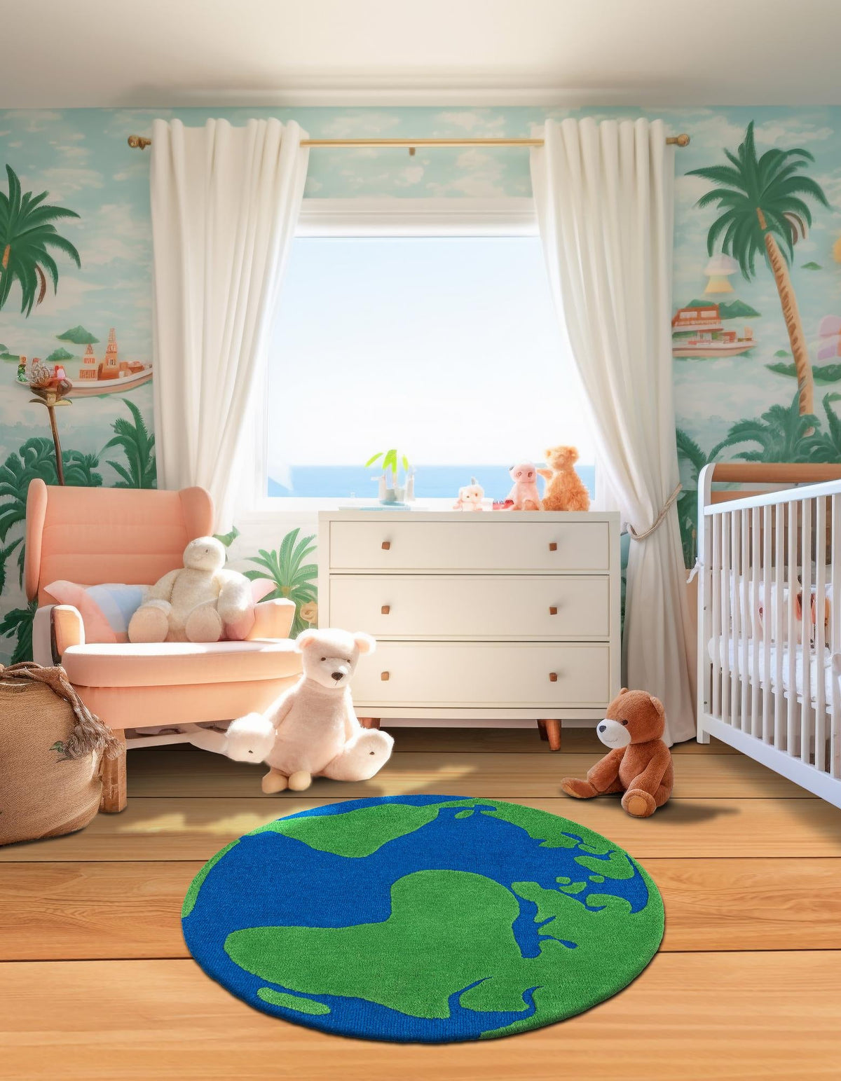 Whimsy Wonders Wool Collection Area Rug -  Island Round Blue and Green  lifestyle 8