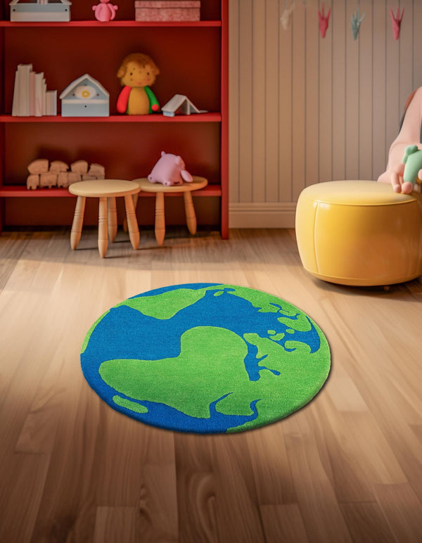 Whimsy Wonders Wool Collection Area Rug -  Island Round Blue and Green  lifestyle 9