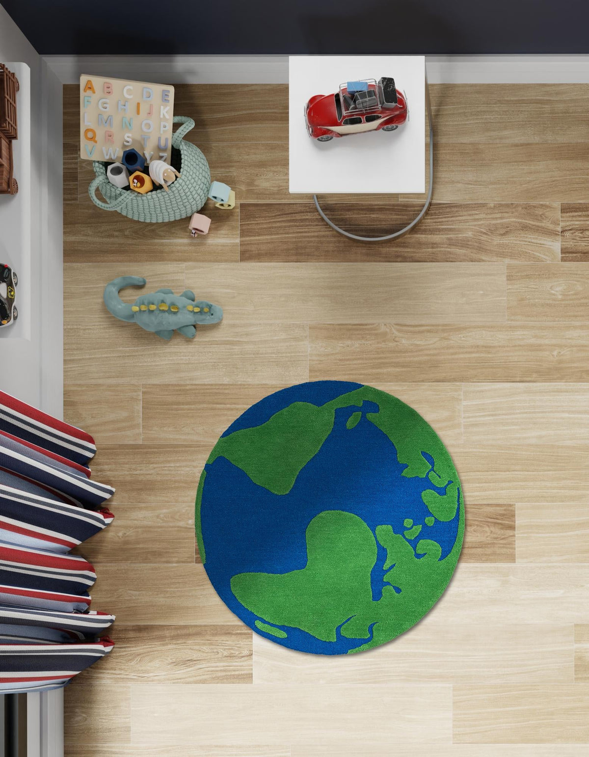 Whimsy Wonders Wool Collection Area Rug -  Island Round Blue and Green  lifestyle 11