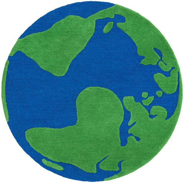 Whimsy Wonders Wool Collection Area Rug -  Island Round Blue and Green Main