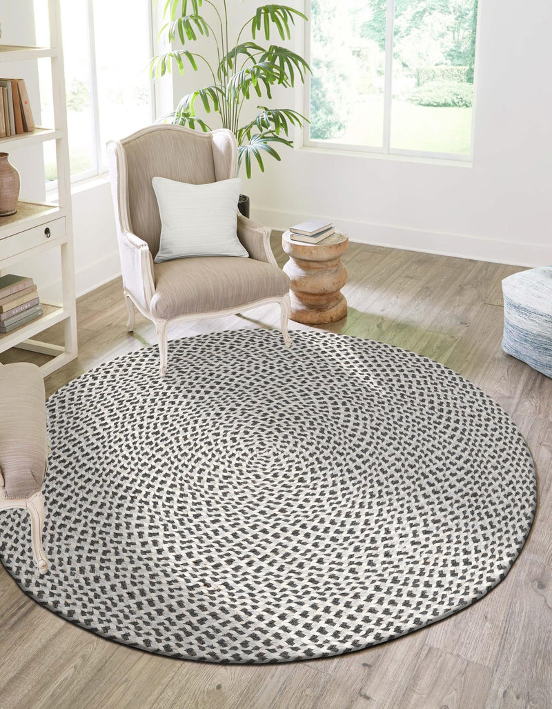 Highland Woven Jute Collection Area Rug - Glenmore (Gray) Round Gray  lifestyle 16