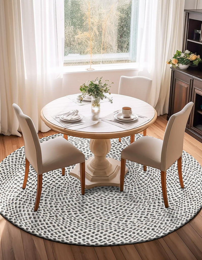 Sustainable Strands Indoor-Outdoor Oasis Collection Area Rug -  Sandbar (Gray) Round Gray  lifestyle 8