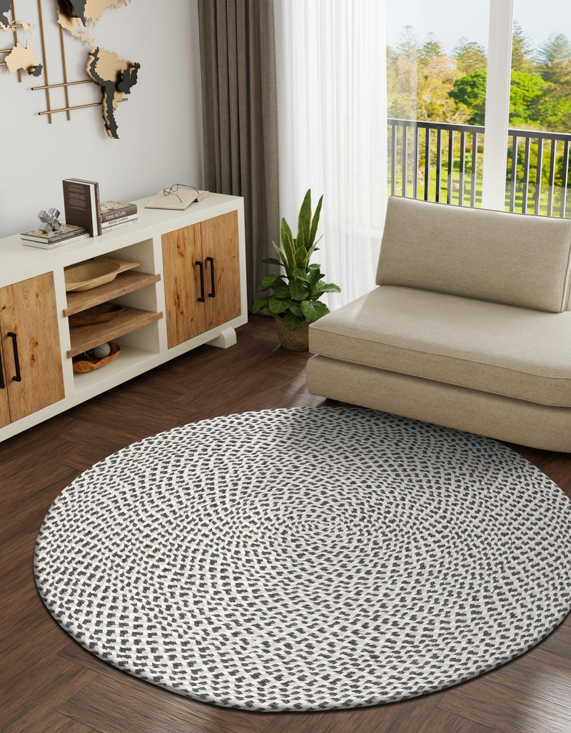 Sustainable Strands Indoor-Outdoor Oasis Collection Area Rug -  Sandbar (Gray) Round Gray  lifestyle 10