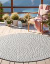 Sustainable Strands Indoor-Outdoor Oasis Collection Area Rug -  Sandbar (Gray) Round Gray  lifestyle 11