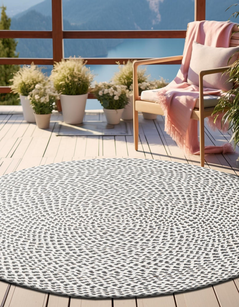 Sustainable Strands Indoor-Outdoor Oasis Collection Area Rug -  Sandbar (Gray) Round Gray  lifestyle 11
