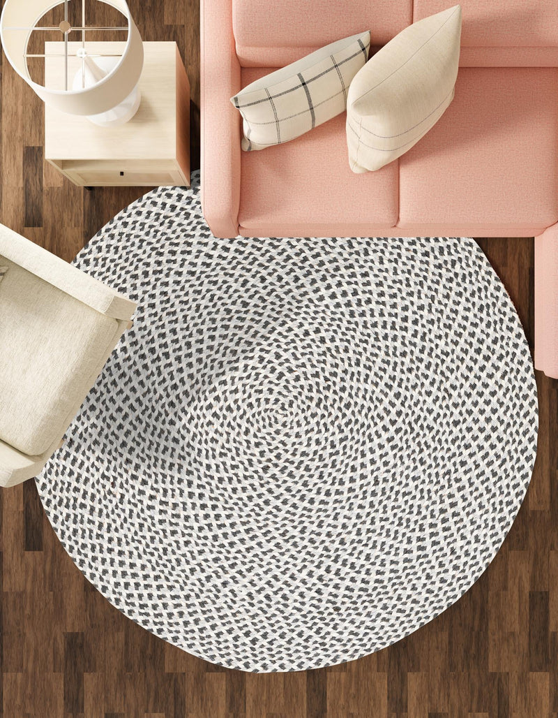 Highland Woven Jute Collection Area Rug - Glenmore (Gray) Round Gray  lifestyle 24