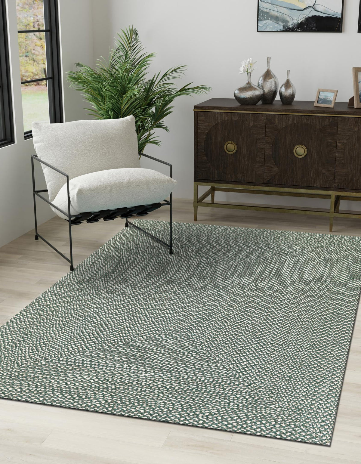 Highland Woven Jute Collection Area Rug - Glenmore (Green) Rectangle Green  lifestyle 2