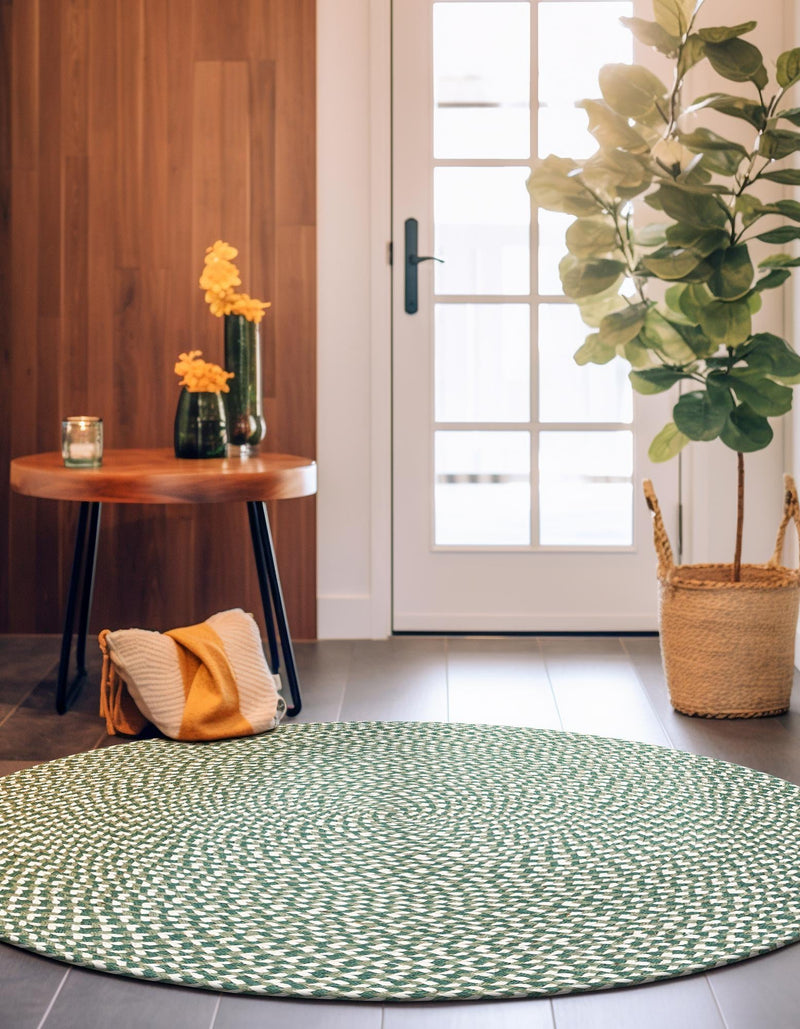 Sustainable Strands Indoor-Outdoor Oasis Collection Area Rug -  Sandbar (Green) Round Green  lifestyle 6
