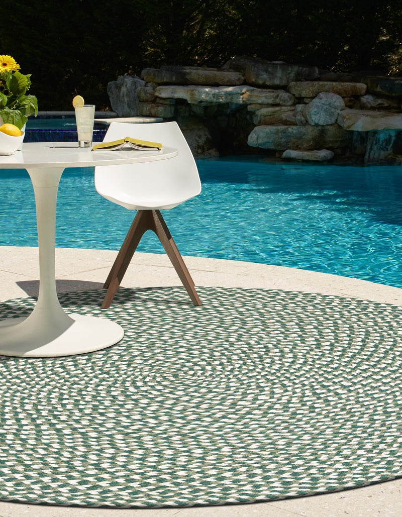 Sustainable Strands Indoor-Outdoor Oasis Collection Area Rug -  Sandbar (Green) Round Green  lifestyle 12