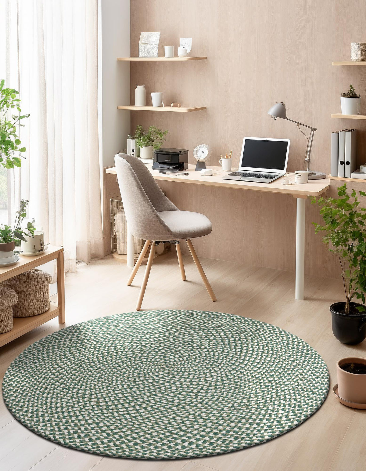 Highland Braided Jute Collection Area Rug - Glenmore (Green) Round Green  lifestyle 6