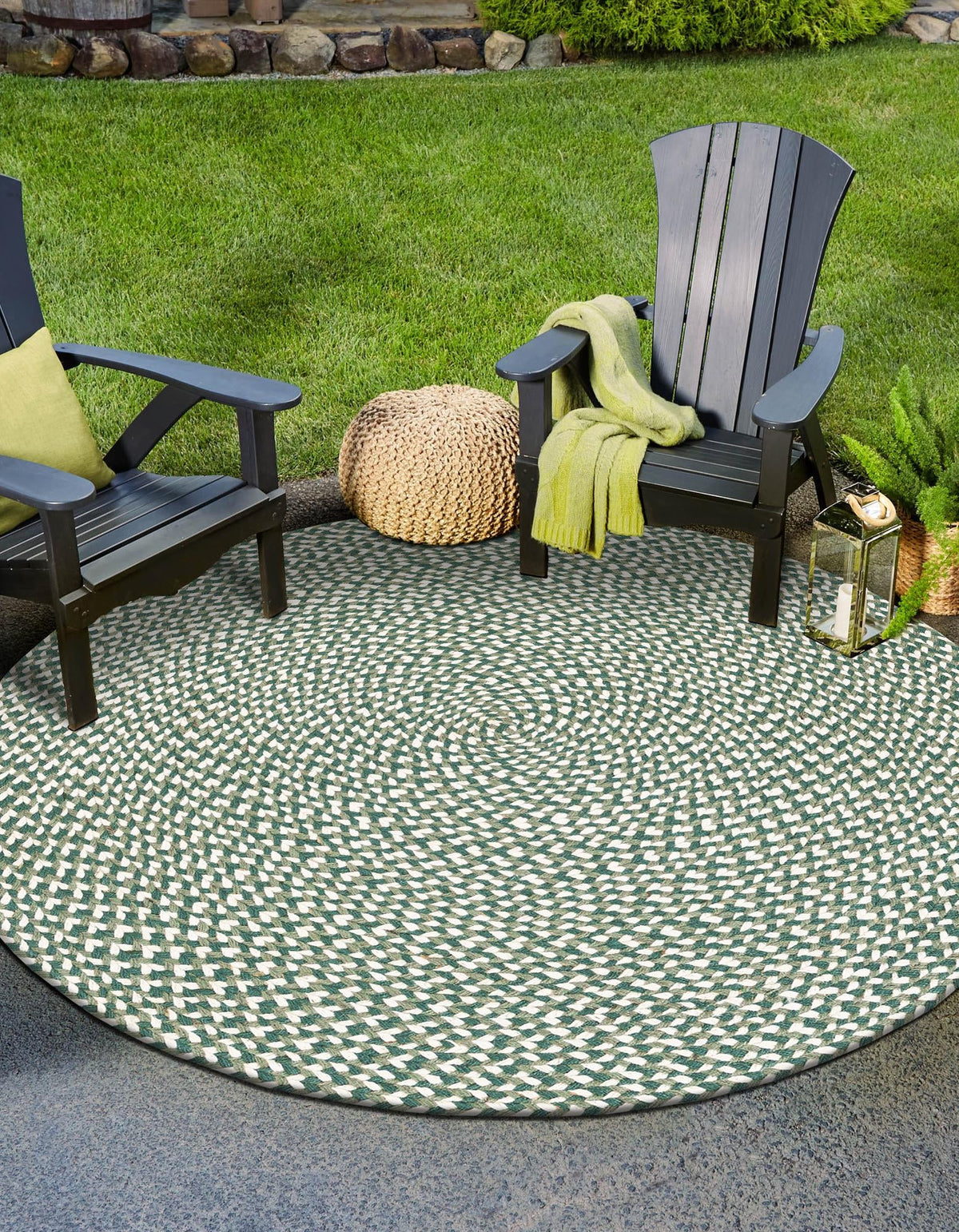 Highland Braided Jute Collection Area Rug - Glenmore (Green) Round Green  lifestyle 7
