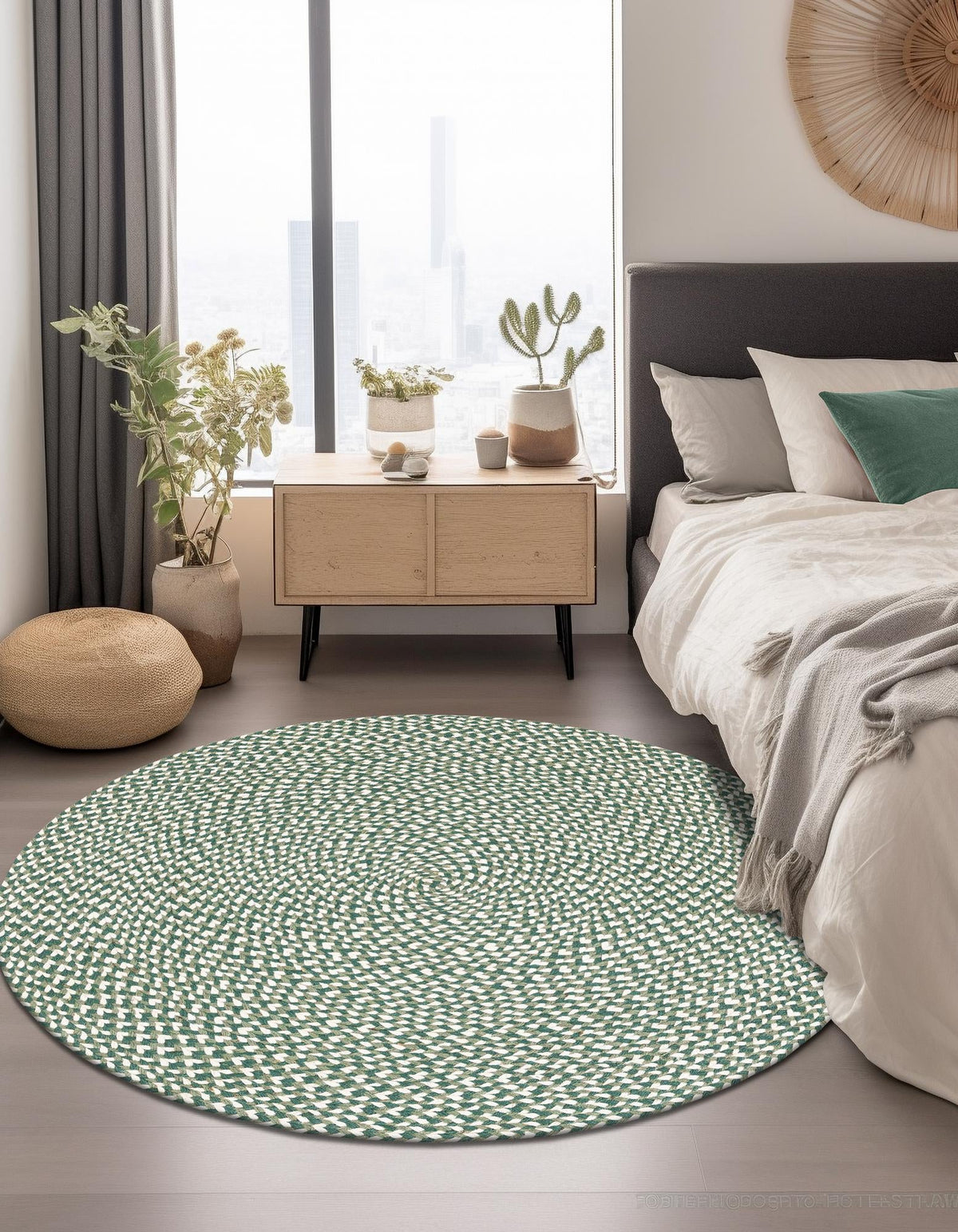 Highland Braided Jute Collection Area Rug - Glenmore (Green) Round Green  lifestyle 8