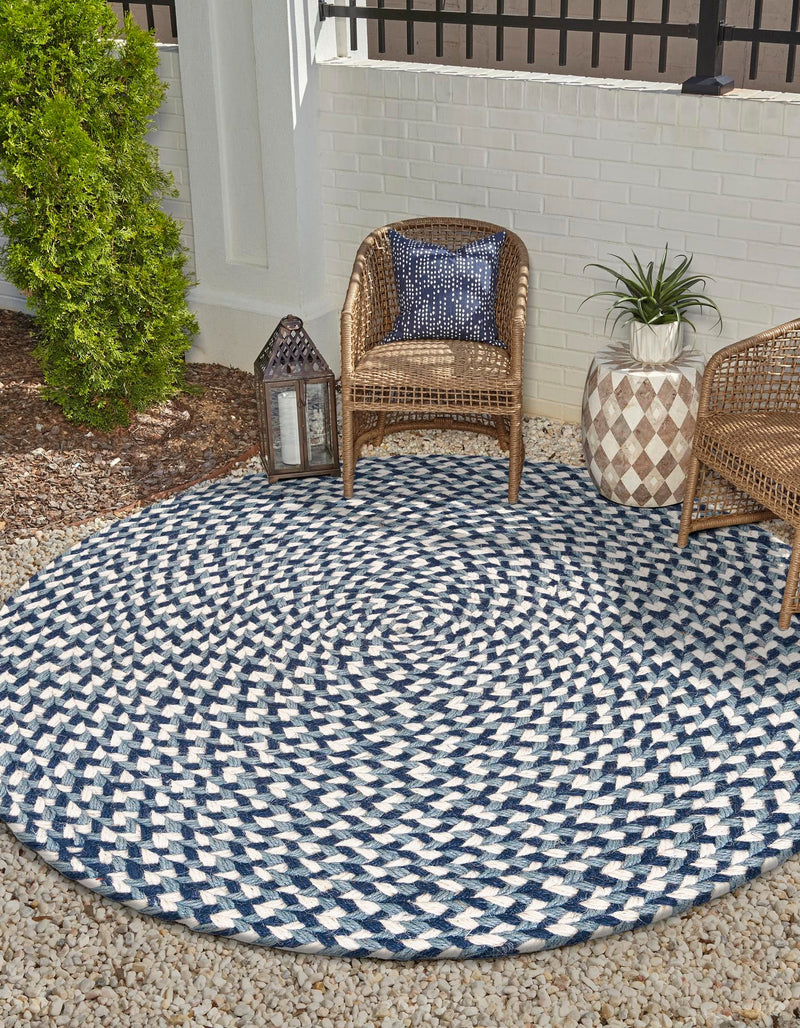 Sustainable Strands Indoor-Outdoor Oasis Collection Area Rug -  Sandbar (Navy Blue) Round Navy Blue  lifestyle 6