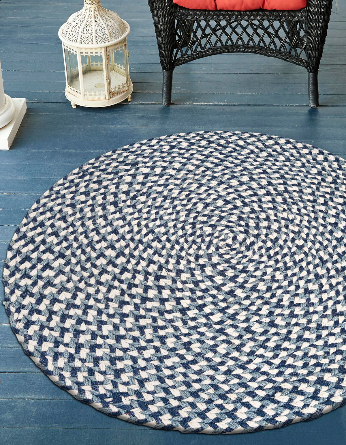 Highland Braided Jute Collection Area Rug - Glenmore (Navy Blue) Round Navy Blue  lifestyle 18