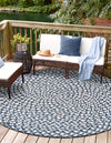 Sustainable Strands Indoor-Outdoor Oasis Collection Area Rug -  Sandbar (Navy Blue) Round Navy Blue  lifestyle 10