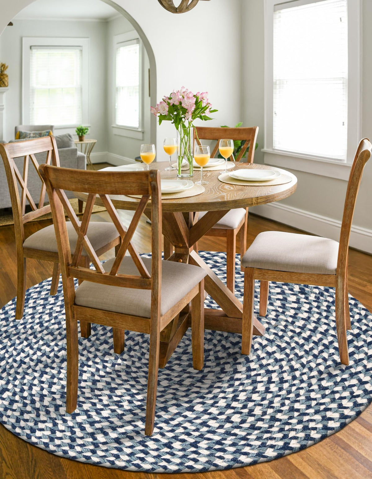 Highland Braided Jute Collection Area Rug - Glenmore (Navy Blue) Round Navy Blue  lifestyle 21