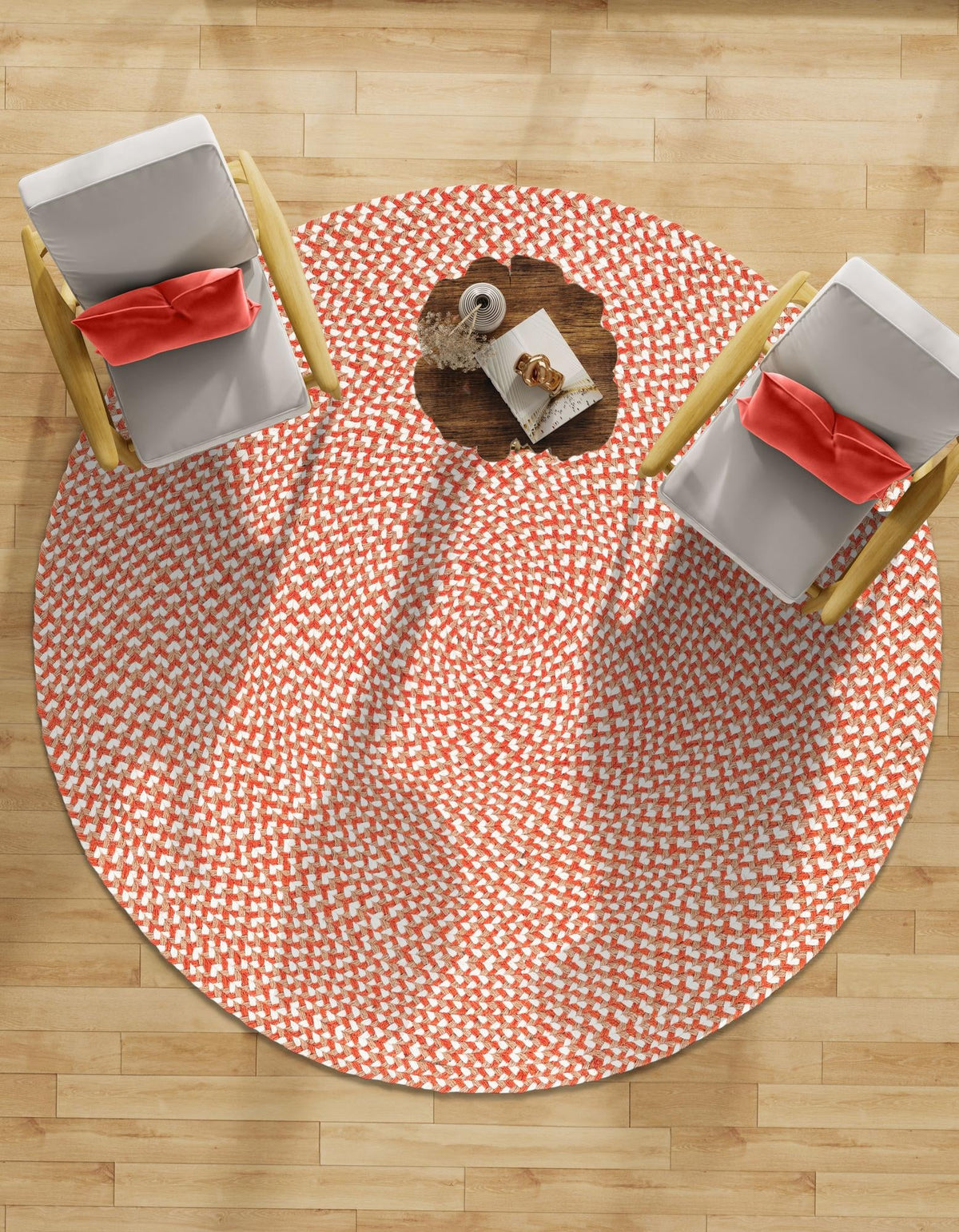 Highland Braided Jute Collection Area Rug - Glenmore (Rust Red) Round Rust Red  lifestyle 22