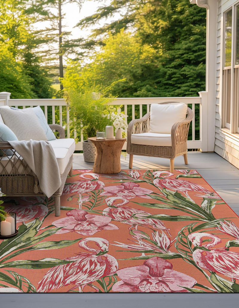 Seaside Blooms Collection Area Rug -  Kyoto Square Coral  lifestyle 13