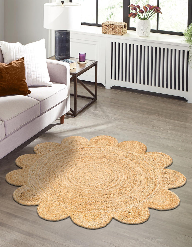 Serenity Braided Jute Collection Area Rug - Seaside Round Natural  lifestyle 11