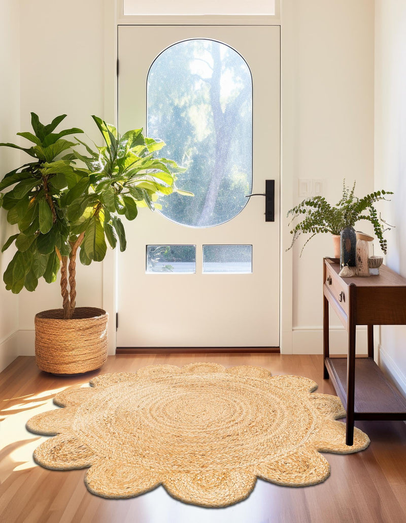 Serenity Braided Jute Collection Area Rug - Seaside Round Natural  lifestyle 21
